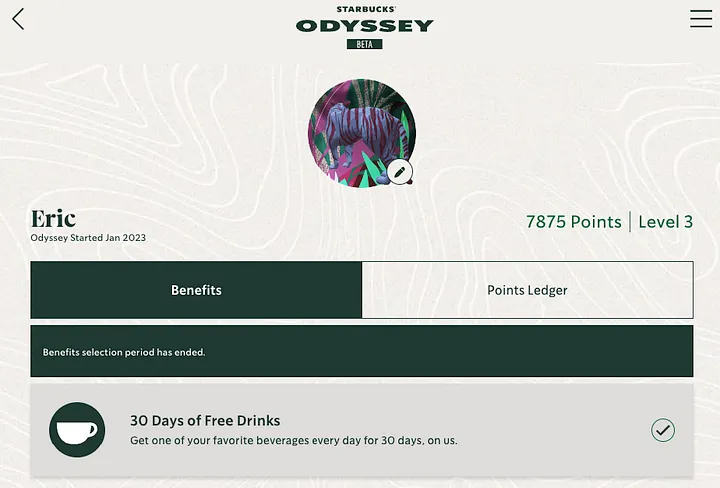 My wife and I completed the weekly in-store quests, and Starbucks now has two new customers. Stamps are tradable on Nifty Gateway, and some have traded upwards of $1500